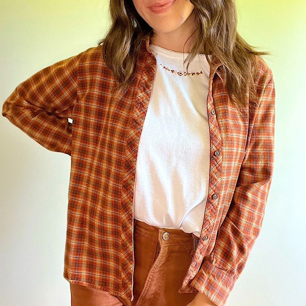 Morgan Creek Orange Flannel Button Down Top